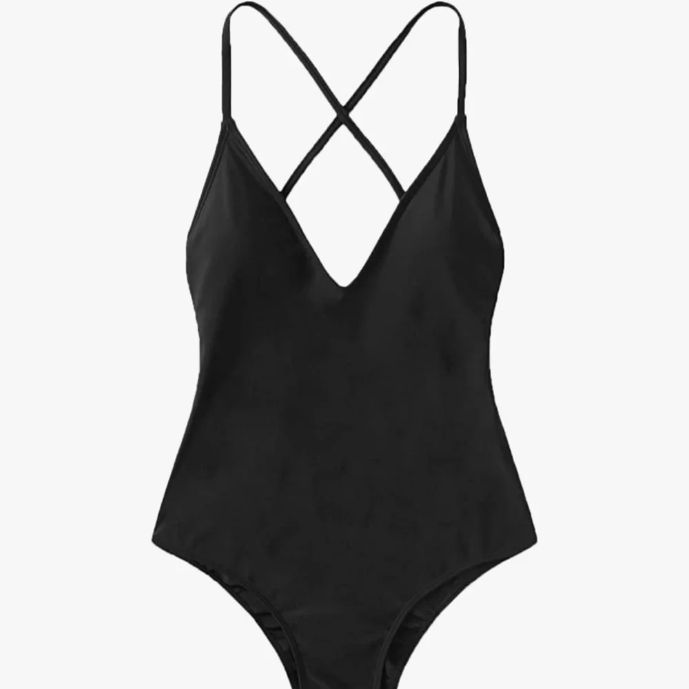 SOLY HUX Women's Plunge Neck Cross Back High Cut One Piece Swimsuit - Picture 1 of 2